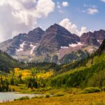 beautiful mountains called the maroon bells in Aspen, CO in fall