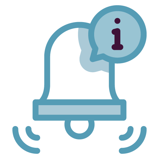 Graphic icon of a bell with the letter "I" for information